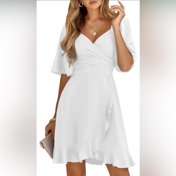 Wedding Guest Dress Smocked Elastic Waist Tiered Belted Ruffle Hem Mini Dress - Picture 1 of 5